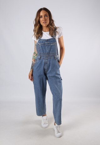 VINTAGE DENIM DUNGAREES WIDE TAPERED PETITE UK 10 (E4A)