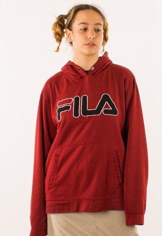 VINTAGE RED FILA HOODIE PULLOVER