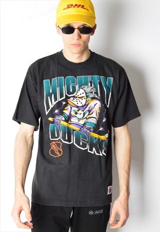 VINTAGE 1993 BLACK NHL MIGHTY DUCKS HOCKEY T-SHIRT