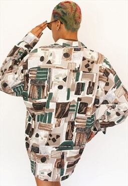 Vintage Unisex Hortus Oversized Tonal Pattern Shirt