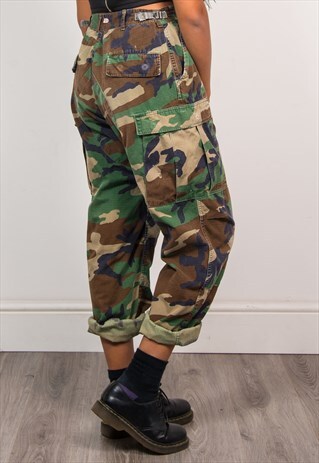 RETRO 90'S GREEN GRUNGE CAMO CARGO PANTS ARMY TROUSERS