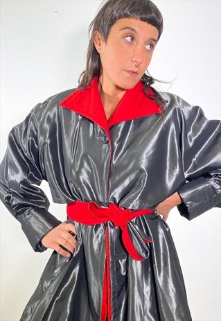 VINTAGE TRENCH COAT GREY AND RED GIANFRANCO FERRE