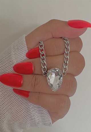 TAHTI. CLEAR TEARDROP CRYSTAL CHOKER SILVER CHAIN NECKLACE