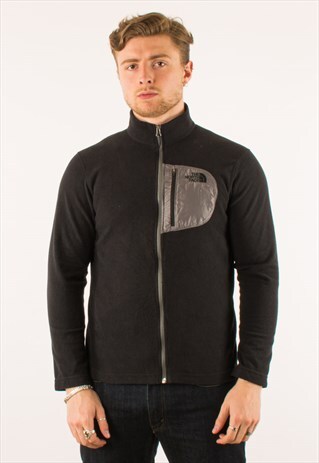 VINTAGE BLACK NORTH FACE FULL ZIP FLEECE, GREY POCKET