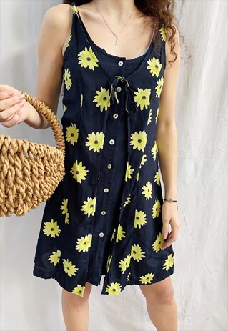 VINTAGE 90S DAISY PRINT HAUTE BOHEME CHIC MINI DRESS SUMMER