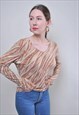 VINTAGE ABSTRACT PRINT BLOUSE, 90S PULLOVER WOMEN SHIRT