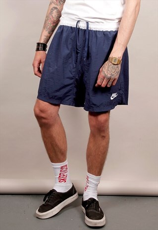 VINTAGE 90'S NIKE SWOOSH LOGO NAVY SPORTS SHORTS