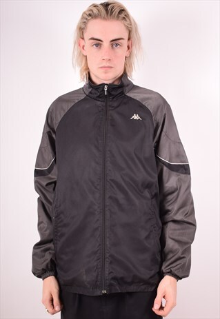 KAPPA MENS VINTAGE TRACKSUIT TOP JACKET LARGE BLACK 90S