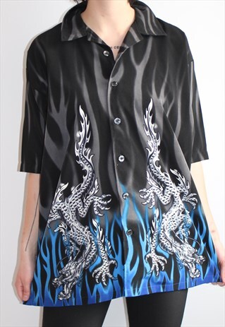 90S VINTAGE KOREAN DRAGON TRIBAL UNISEX BUTTON UP