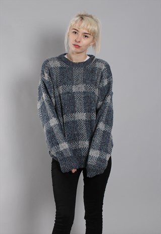 VINTAGE 80S CHECK CHUNKY KNIT OVERSIZE JUMPER
