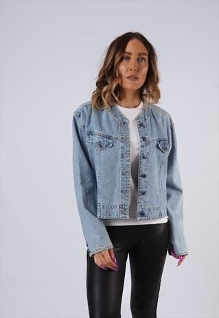 VINTAGE DENIM JACKET OVERSIZED CROPPED UK 16 XL (JM3G)