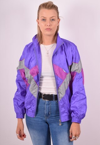 WOMENS VINTAGE TRACKSUIT TOP JACKET XL PURPLE 90S