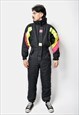 90S VINTAGE SKI SUIT BLACK NEON PINK YELLOW WINTER WARM 