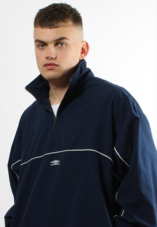 VINTAGE UMBRO NAVY QUARTER ZIP WINDBREAKER JACKET