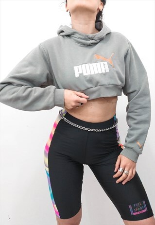 VINTAGE REWORKED CROPPED GREY PUMA HOODIE