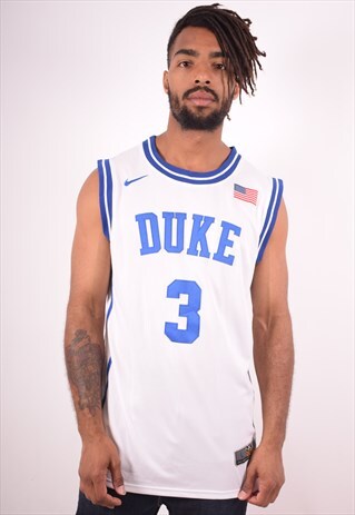 NIKE MENS VINTAGE DUKE 3 JERSEY TOP LARGE WHITE 90S