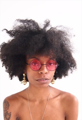 PINK LENS SMALL ROUND SUNGLASSES