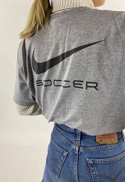 Y2K Vintage Marl Grey Nike Soccer Back Graphic T-Shirt