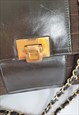CHANEL VINTAGE BROWN LEATHER CANVAS HORIZONTAL QUILT SHOULDE