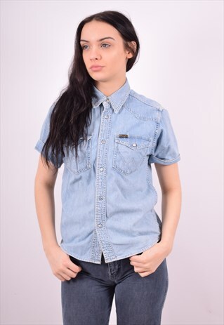 WRANGLER WOMENS VINTAGE DENIM SHIRT MEDIUM BLUE 90'S