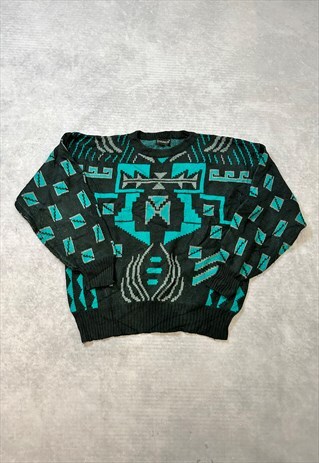 VINTAGE ABSTRACT KNITTED JUMPER FUNKY PATTERNED SWEATER