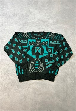 Vinatge Abstract Knitted Jumper Funky Patterned Sweater