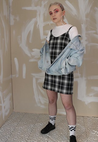 TARTAN CHECK SLIP DRESS IN BLACK AND WHITE