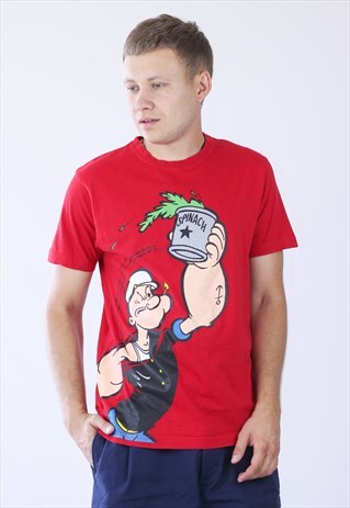 VINTAGE MENS POPEYE SPINACH BIG LOGO T-SHIRT