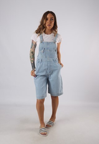 VINTAGE SAVY DENIM DUNGAREE SHORTS UK 10 SMALL (9E1Y)