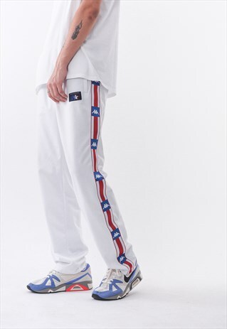 VINTAGE 1984 KAPPA USA TRACKSUIT POPPER PANTS 80S WHITE