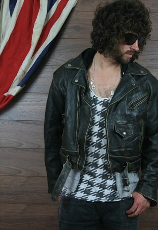 VINTAGE 70,S LEATHER BLACK PERFECTO BIKER JACKET MEDIUM (66)