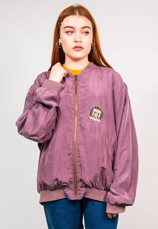 VINTAGE 90'S PURPLE OVERSIZED SILK BOMBER JACKET