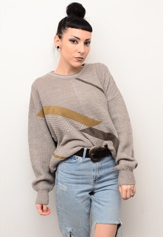 VINTAGE 90'S GRUNGE INDIE ABSTRACT PATTERNED CHUNKY JUMPER