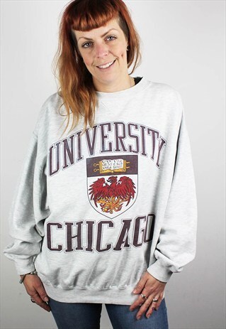 VINTAGE UNISEX OVERSIZED CHICAGO UNIVERSITY GREY SWEATSHIRT
