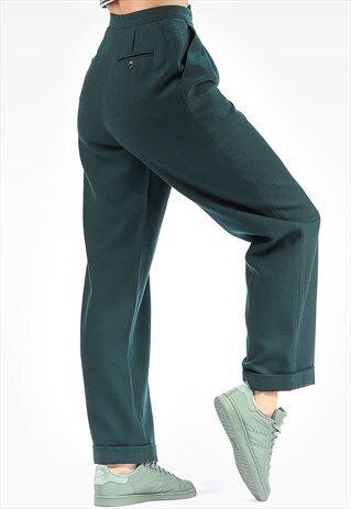 GREEN WOOL TROUSERS MANLY RETRO PANTS