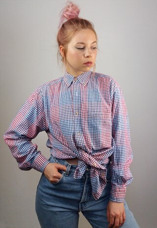 VINTAGE 90'S GINGHAM CHECKS OVERSIZED BUTTON-UP BLOUSE