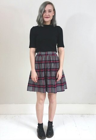 VINTAGE 80'S RED, BLUE AND WHITE TARTAN MINI SKIRT
