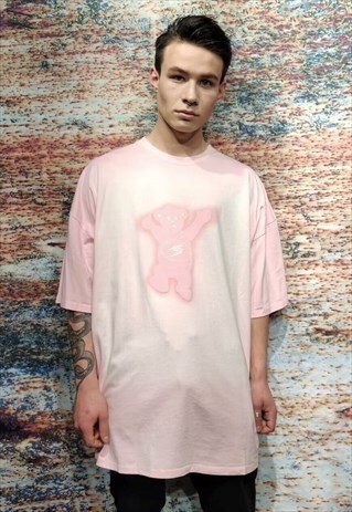 Teddy bear tee tie-dye animal graffiti t-shirt pastel pink