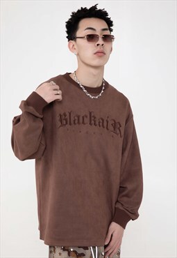 Slogan sweatshirt gangster letters jumper in brown
