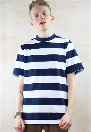 BLUE N WHITE STRIPED SHORT SLEEVED HEAVYWEIGHT TOP