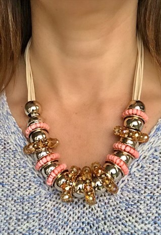 PINK & GOLD CHUNKY STATEMENT NECKLACE