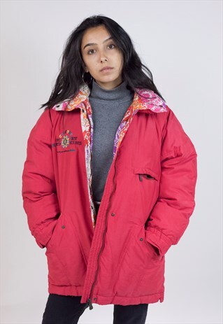 VINTAGE 90'S ELLESSE HOODED RED PADDED JACKET