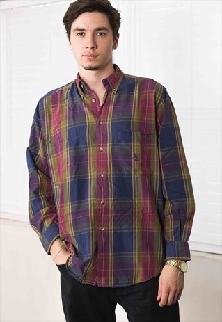 VINTAGE NAUTICA CHECKED SHIRT LOGO 90S M 9.2