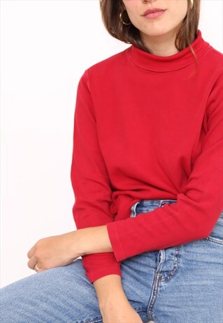 VINTAGE 90S RED POLO HIGH TURTLE ROLL NECK TOP