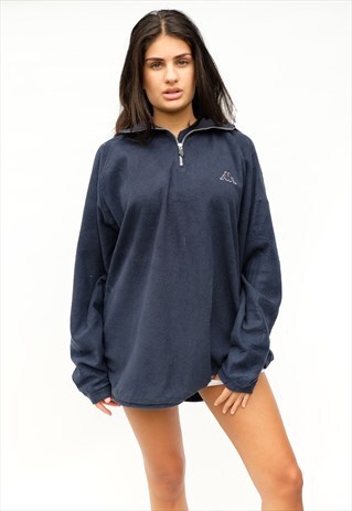 VINTAGE KAPPA QUARTER ZIP FLEECE, NAVY BLUE