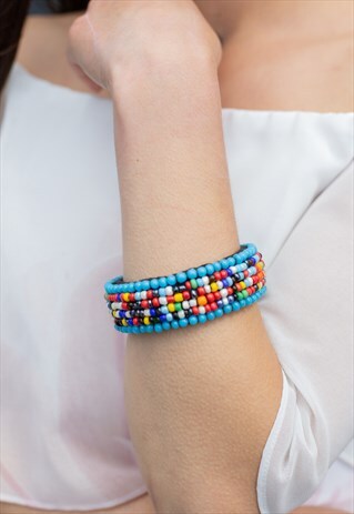 MULTICOLOUR BEADED BRACELET BANGLE ADJUSTABLE BOHEMIAN