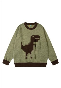 Monster sweater Dinosaur fluffy top knitwear jumper green