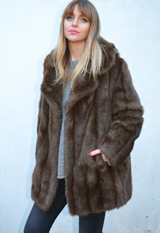 PREMIUM VINTAGE 60S DARK BROWN FAUX FUR COAT