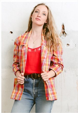VINTAGE 90S CHECK PRINT BLAZER JACKET