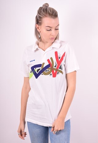 ADIDAS WOMENS VINTAGE POLO SHIRT MEDIUM WHITE 90'S